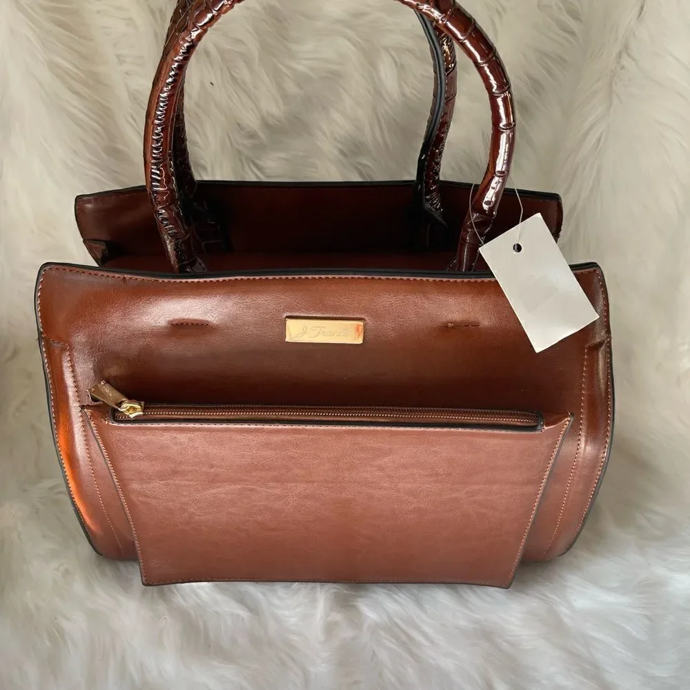 NWOT J Francis Brown satchel bag with crocs embossed print on sides & st…